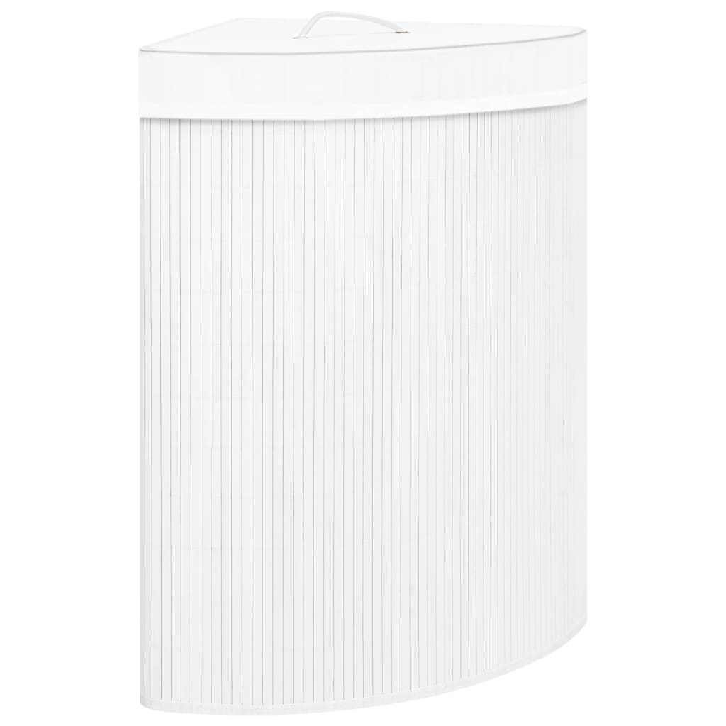 Cesto Portabiancheria Angolare in Bambù Bianco 60 L